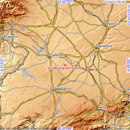 Topographic map of Villabuena del Puente