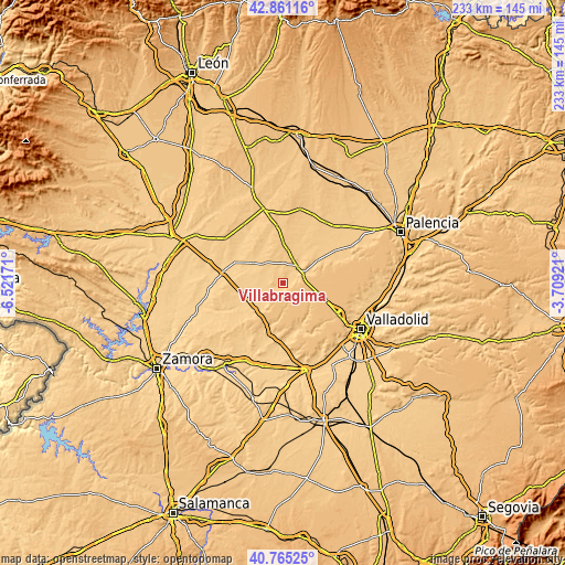 Topographic map of Villabrágima