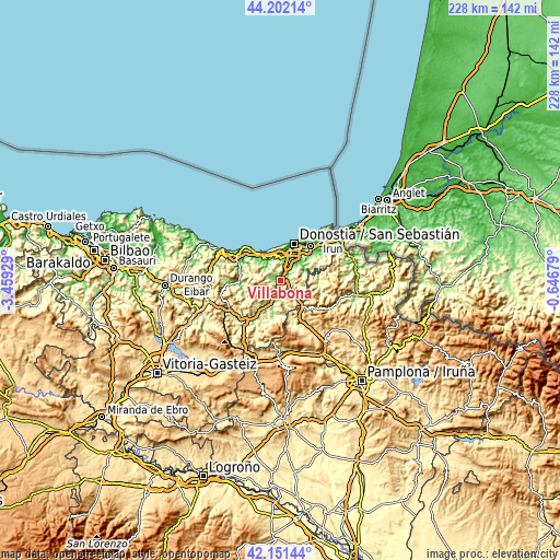 Topographic map of Villabona