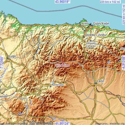 Topographic map of Villablino