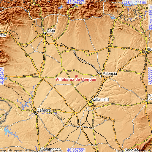 Topographic map of Villabaruz de Campos