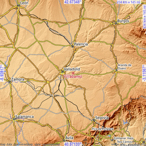 Topographic map of Villabáñez