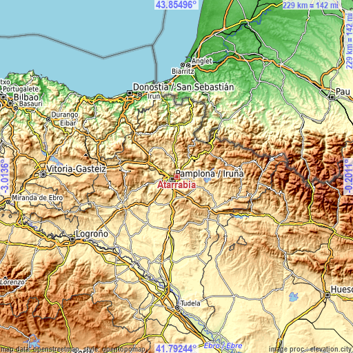 Topographic map of Atarrabia