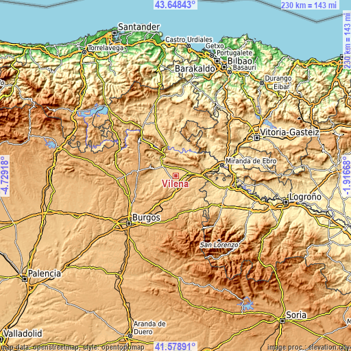 Topographic map of Vileña