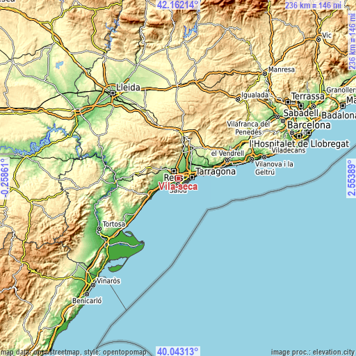 Topographic map of Vila-seca