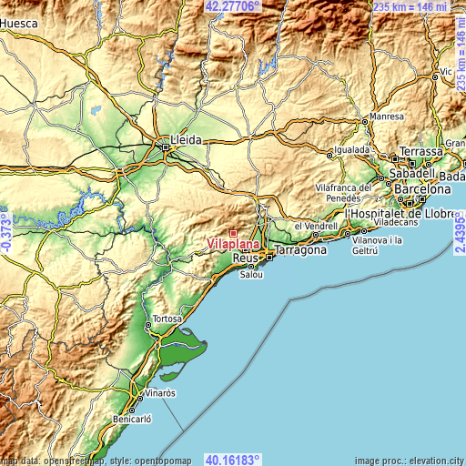 Topographic map of Vilaplana