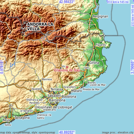 Topographic map of Vilanova de Sau