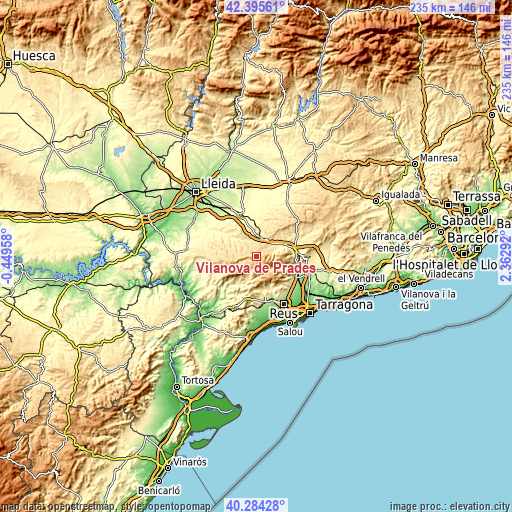 Topographic map of Vilanova de Prades