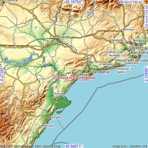 Topographic map of Vilanova d'Escornalbou