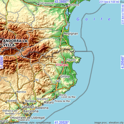 Topographic map of Vilanant