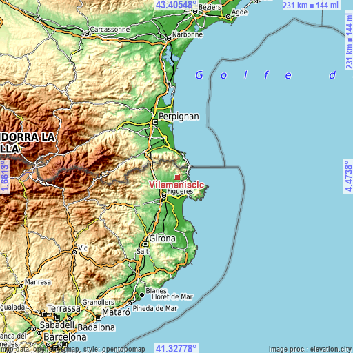 Topographic map of Vilamaniscle