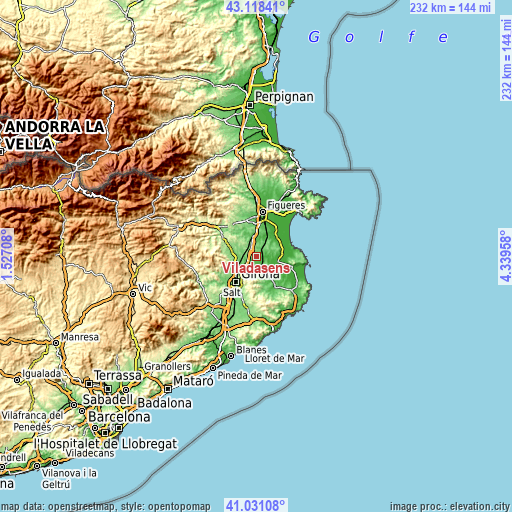 Topographic map of Viladasens