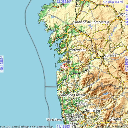Topographic map of Vigo