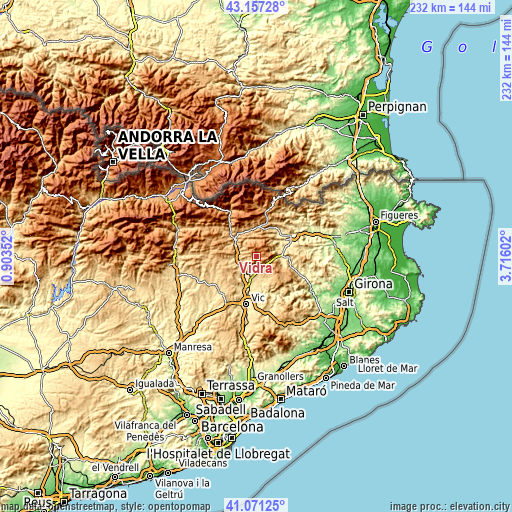 Topographic map of Vidrà