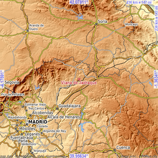 Topographic map of Viana de Jadraque