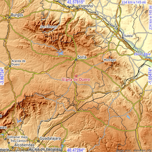 Topographic map of Viana de Duero