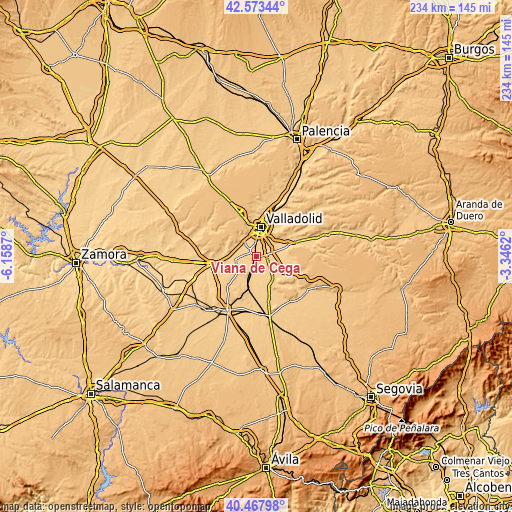 Topographic map of Viana de Cega