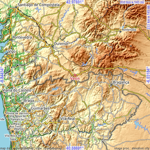 Topographic map of Verín