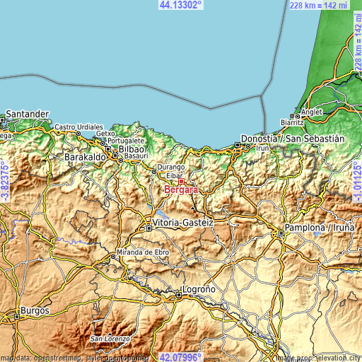 Topographic map of Bergara