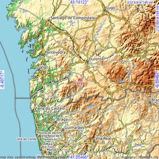 Topographic map of Verea