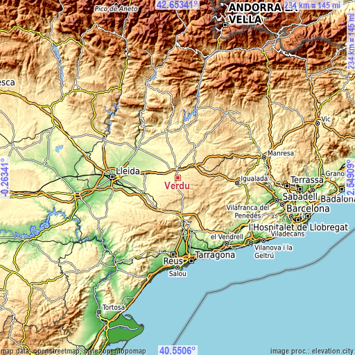 Topographic map of Verdú