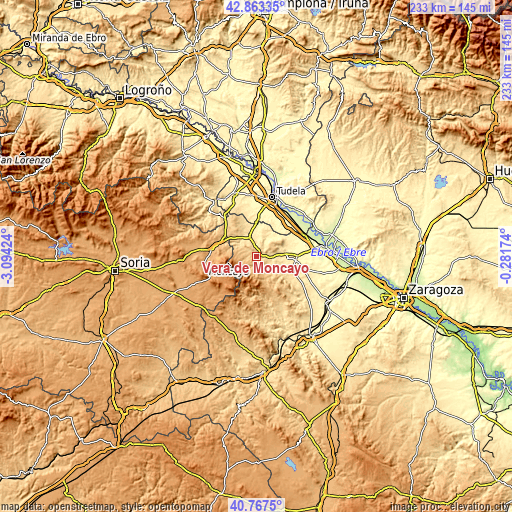 Topographic map of Vera de Moncayo