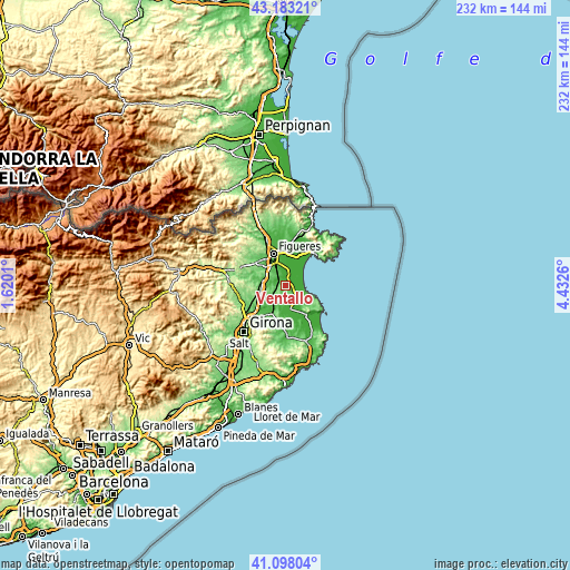 Topographic map of Ventalló