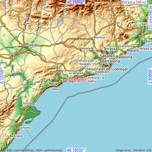 Topographic map of El Vendrell