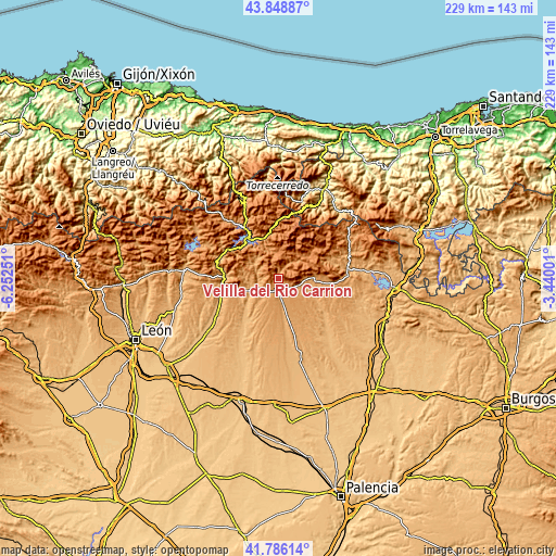 Topographic map of Velilla del Río Carrión