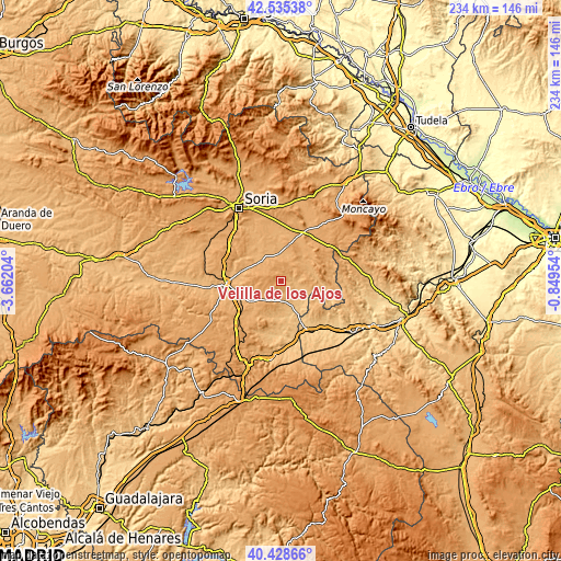 Topographic map of Velilla de los Ajos