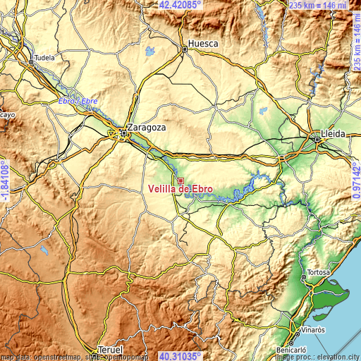 Topographic map of Velilla de Ebro