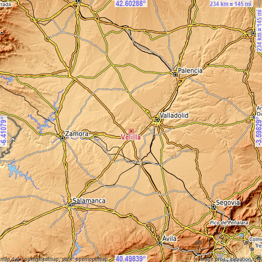 Topographic map of Velilla