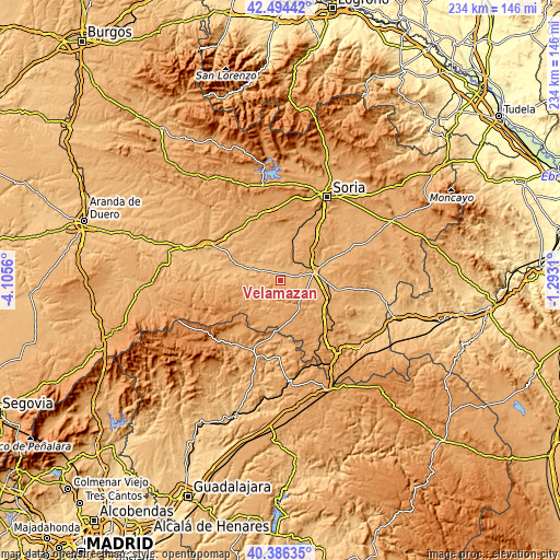 Topographic map of Velamazán