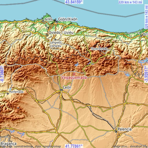 Topographic map of Vegaquemada