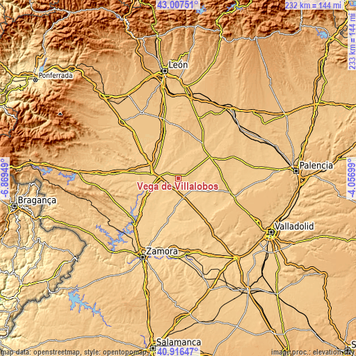 Topographic map of Vega de Villalobos