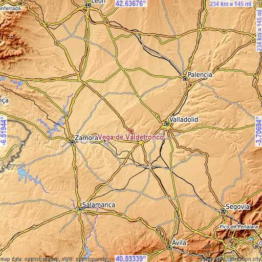 Topographic map of Vega de Valdetronco