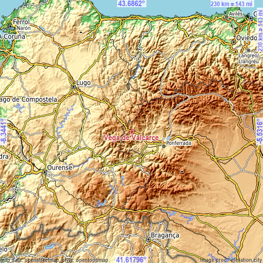 Topographic map of Vega de Valcarce