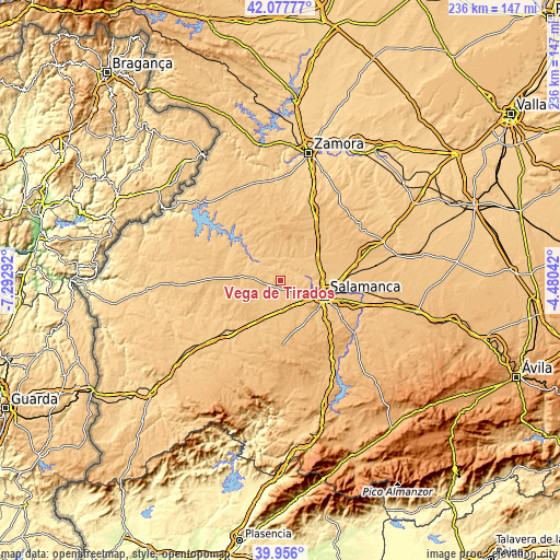 Topographic map of Vega de Tirados