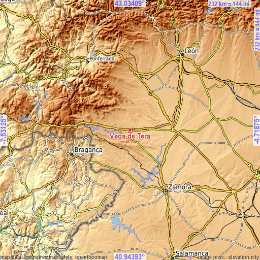 Topographic map of Vega de Tera