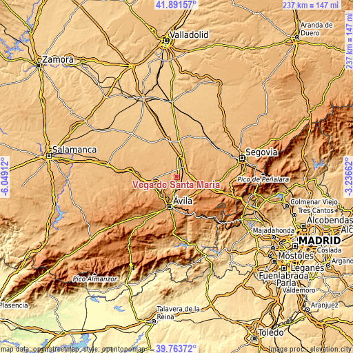 Topographic map of Vega de Santa María