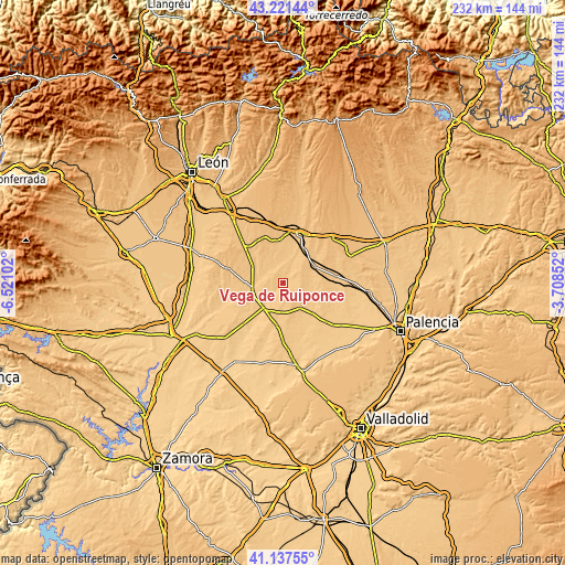 Topographic map of Vega de Ruiponce