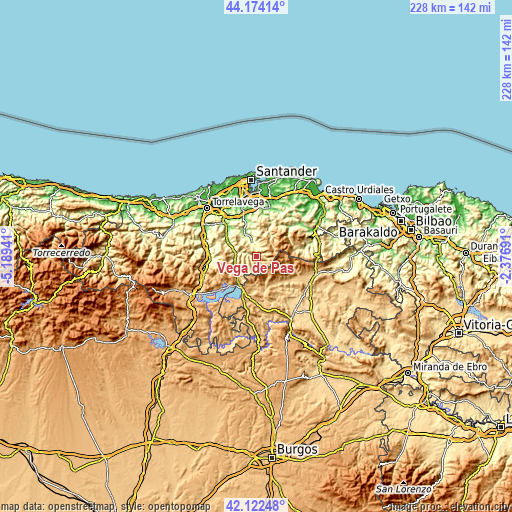 Topographic map of Vega de Pas