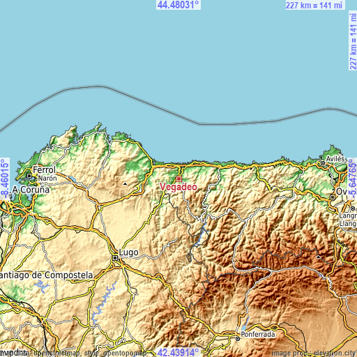 Topographic map of Vegadeo