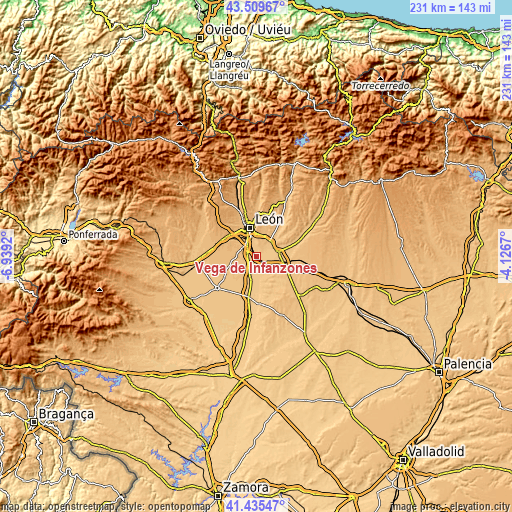 Topographic map of Vega de Infanzones
