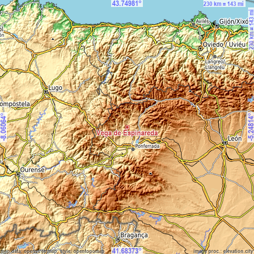 Topographic map of Vega de Espinareda