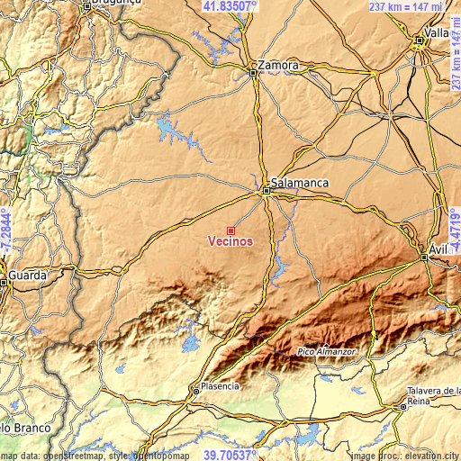 Topographic map of Vecinos