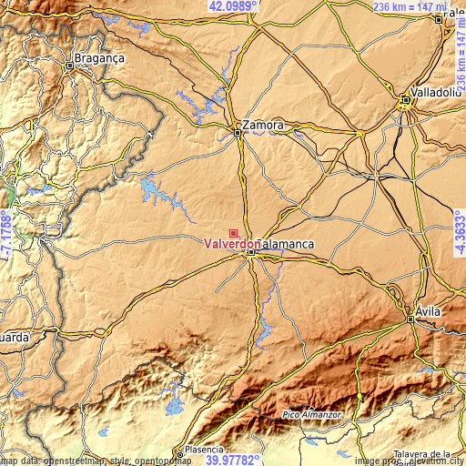 Topographic map of Valverdón