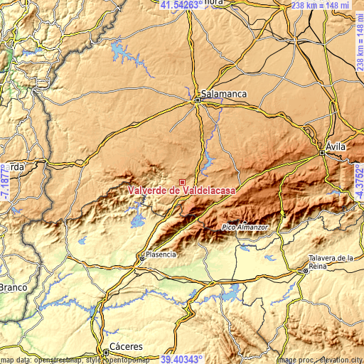 Topographic map of Valverde de Valdelacasa