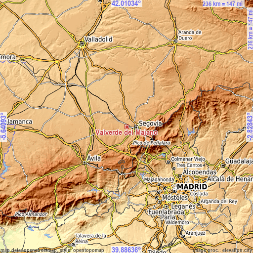 Topographic map of Valverde del Majano