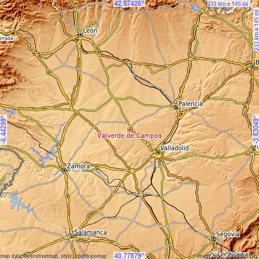 Topographic map of Valverde de Campos